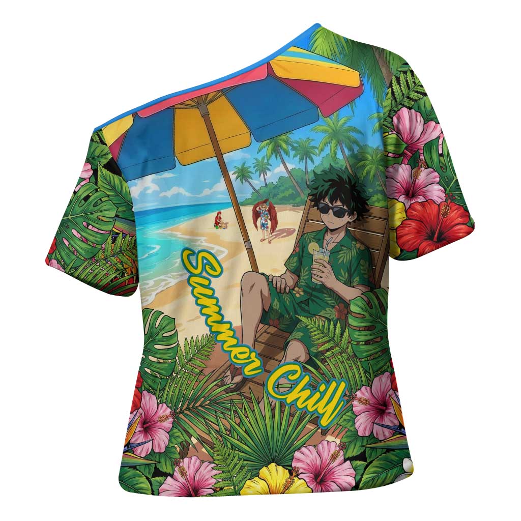 Midoriya Izuku Summer Chill Cross Shoulder Shirt Tropical Anime Relaxation Scene