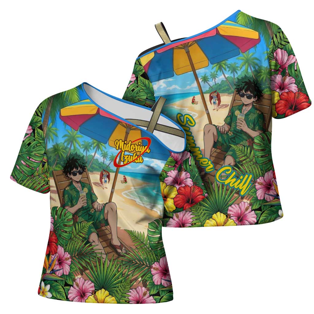 Midoriya Izuku Summer Chill Cross Shoulder Shirt Tropical Anime Relaxation Scene