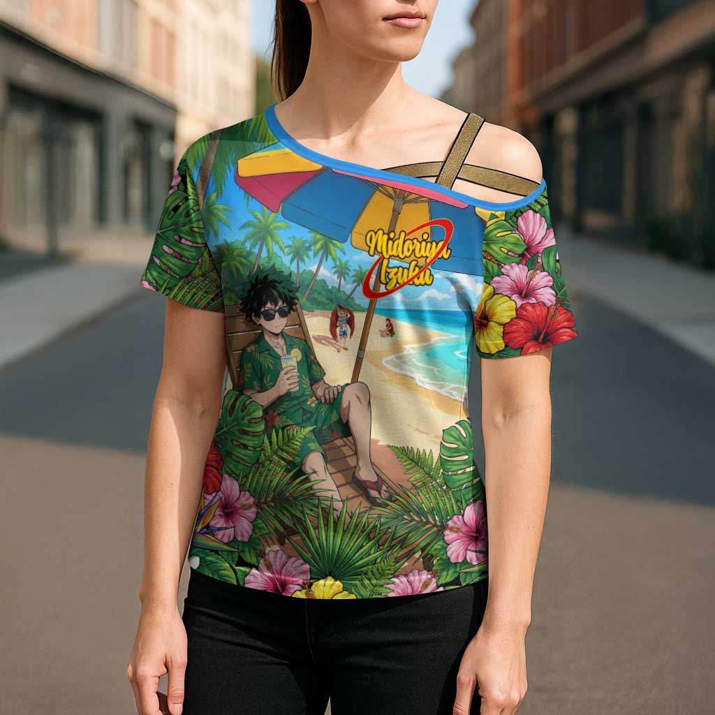Midoriya Izuku Summer Chill Cross Shoulder Shirt Tropical Anime Relaxation Scene