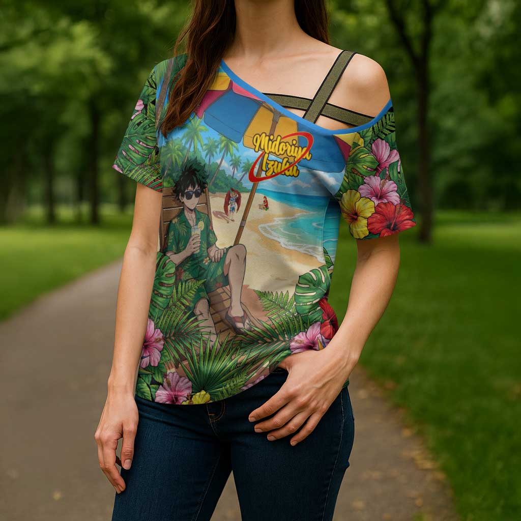Midoriya Izuku Summer Chill Cross Shoulder Shirt Tropical Anime Relaxation Scene