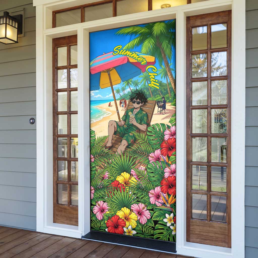 Midoriya Izuku Summer Chill Door Cover Tropical Anime Relaxation Scene
