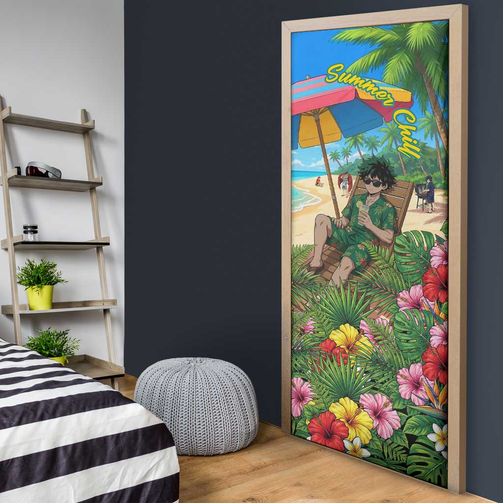Midoriya Izuku Summer Chill Door Cover Tropical Anime Relaxation Scene