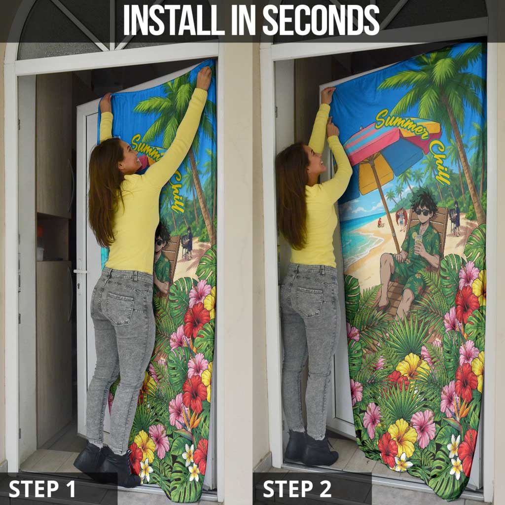 Midoriya Izuku Summer Chill Door Cover Tropical Anime Relaxation Scene
