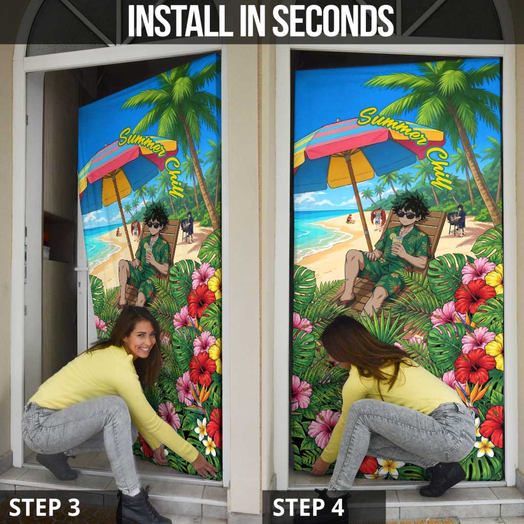 Midoriya Izuku Summer Chill Door Cover Tropical Anime Relaxation Scene