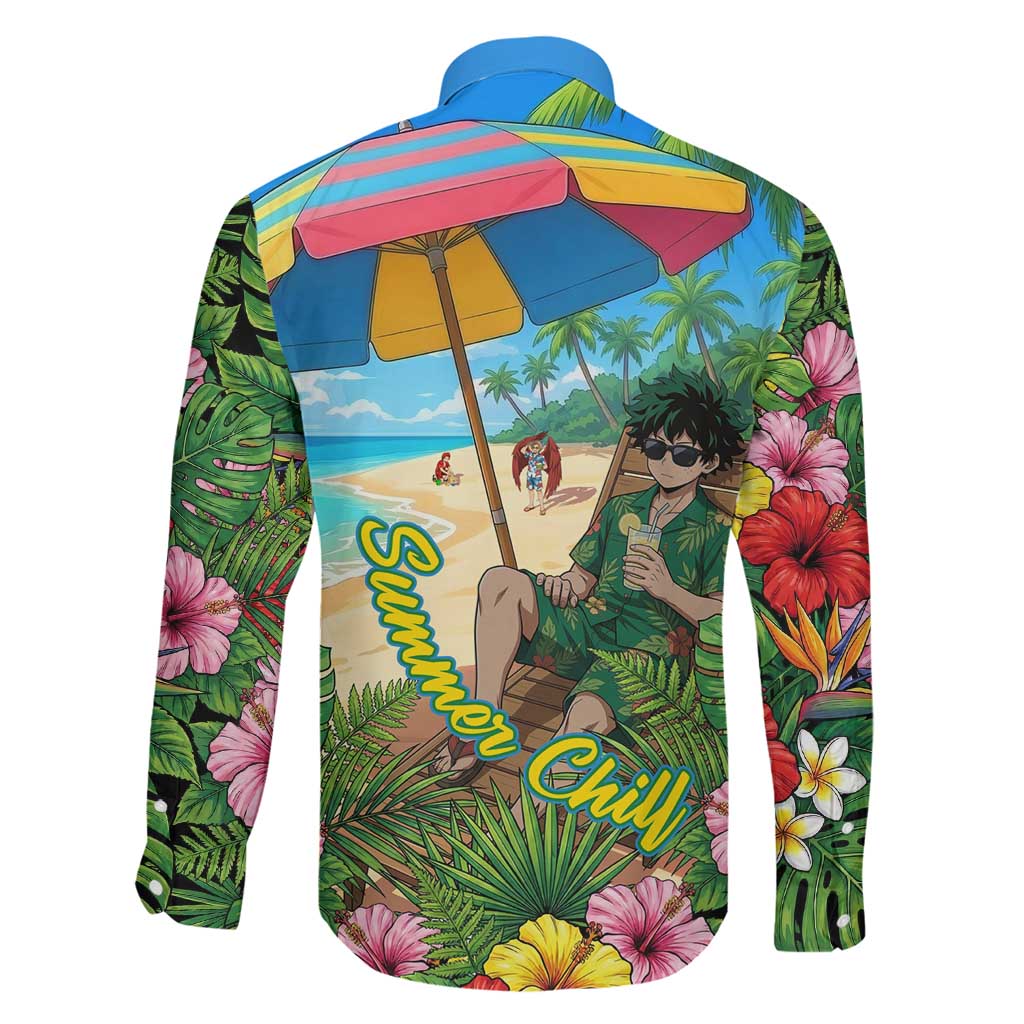 Midoriya Izuku Summer Chill Family Matching Long Sleeve Bodycon Dress and Hawaiian Shirt Tropical Anime Relaxation Scene