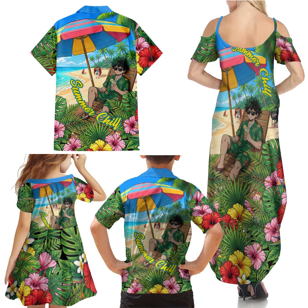 Midoriya Izuku Summer Chill Family Matching Summer Maxi Dress and Hawaiian Shirt Tropical Anime Relaxation Scene