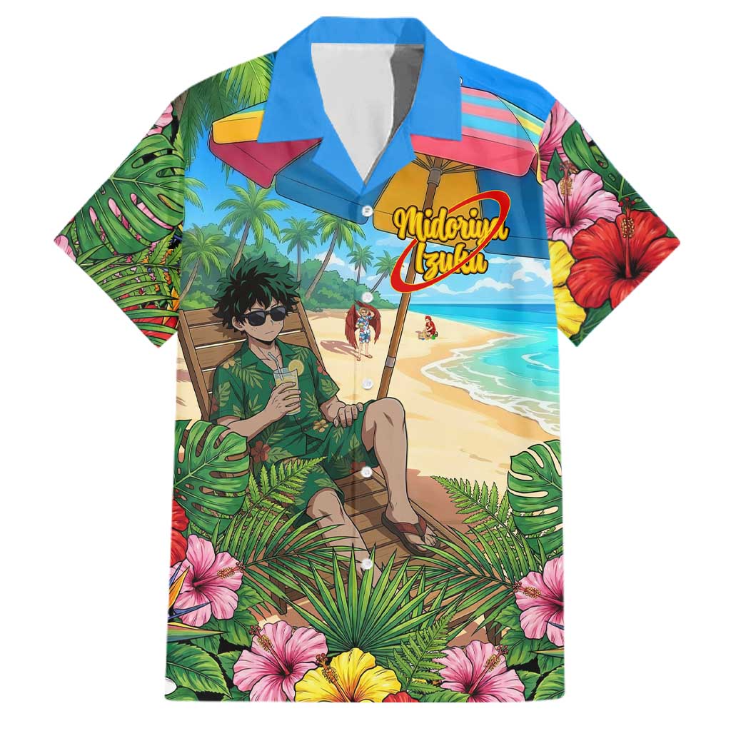 Midoriya Izuku Summer Chill Family Matching Summer Maxi Dress and Hawaiian Shirt Tropical Anime Relaxation Scene