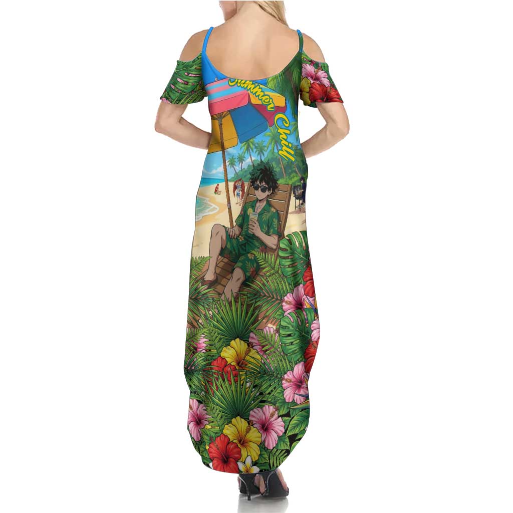 Midoriya Izuku Summer Chill Family Matching Summer Maxi Dress and Hawaiian Shirt Tropical Anime Relaxation Scene