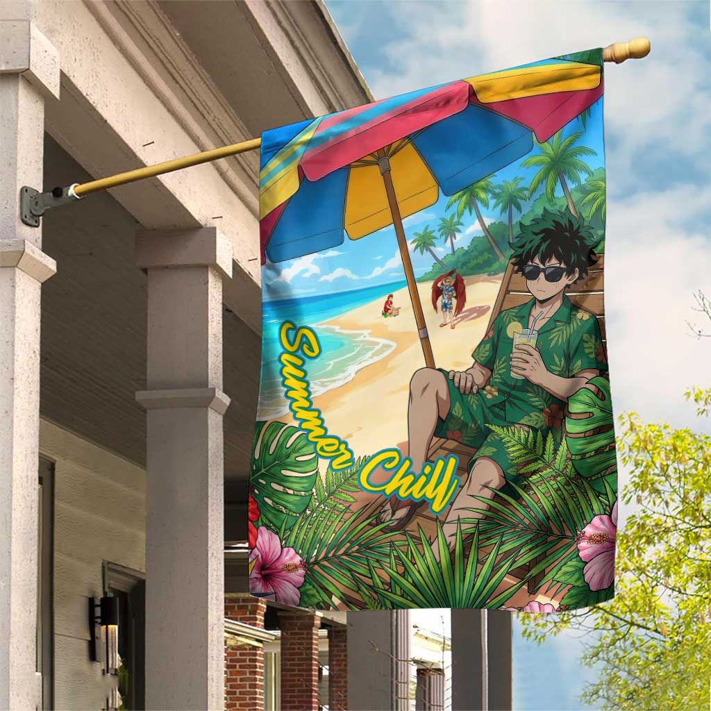 Midoriya Izuku Summer Chill Garden Flag Tropical Anime Relaxation Scene
