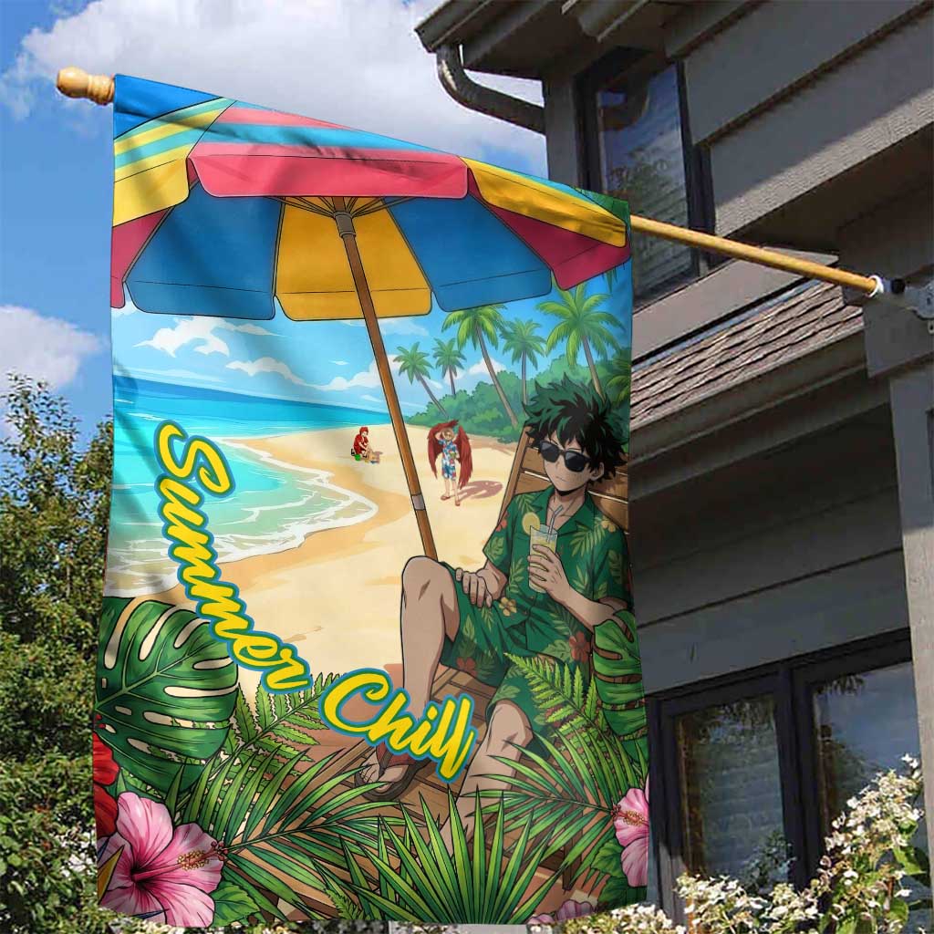 Midoriya Izuku Summer Chill Garden Flag Tropical Anime Relaxation Scene