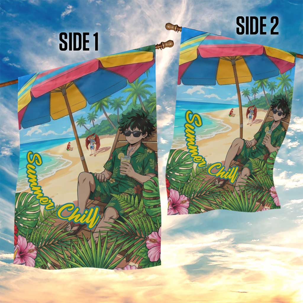 Midoriya Izuku Summer Chill Garden Flag Tropical Anime Relaxation Scene