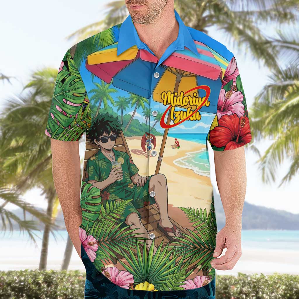 Midoriya Izuku Summer Chill Hawaiian Shirt Tropical Anime Relaxation Scene