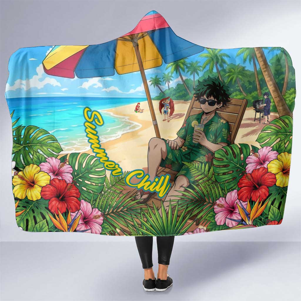 Midoriya Izuku Summer Chill Hooded Blanket Tropical Anime Relaxation Scene