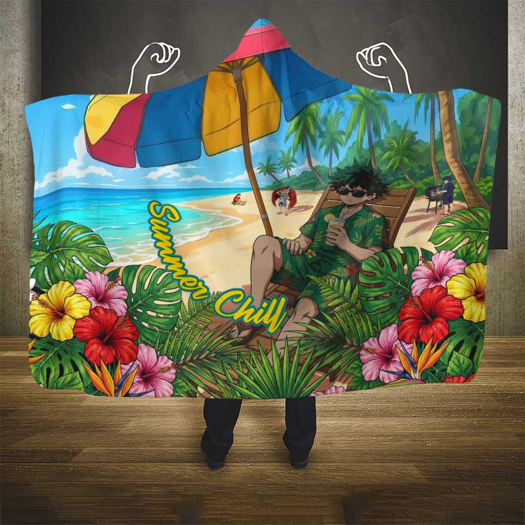 Midoriya Izuku Summer Chill Hooded Blanket Tropical Anime Relaxation Scene