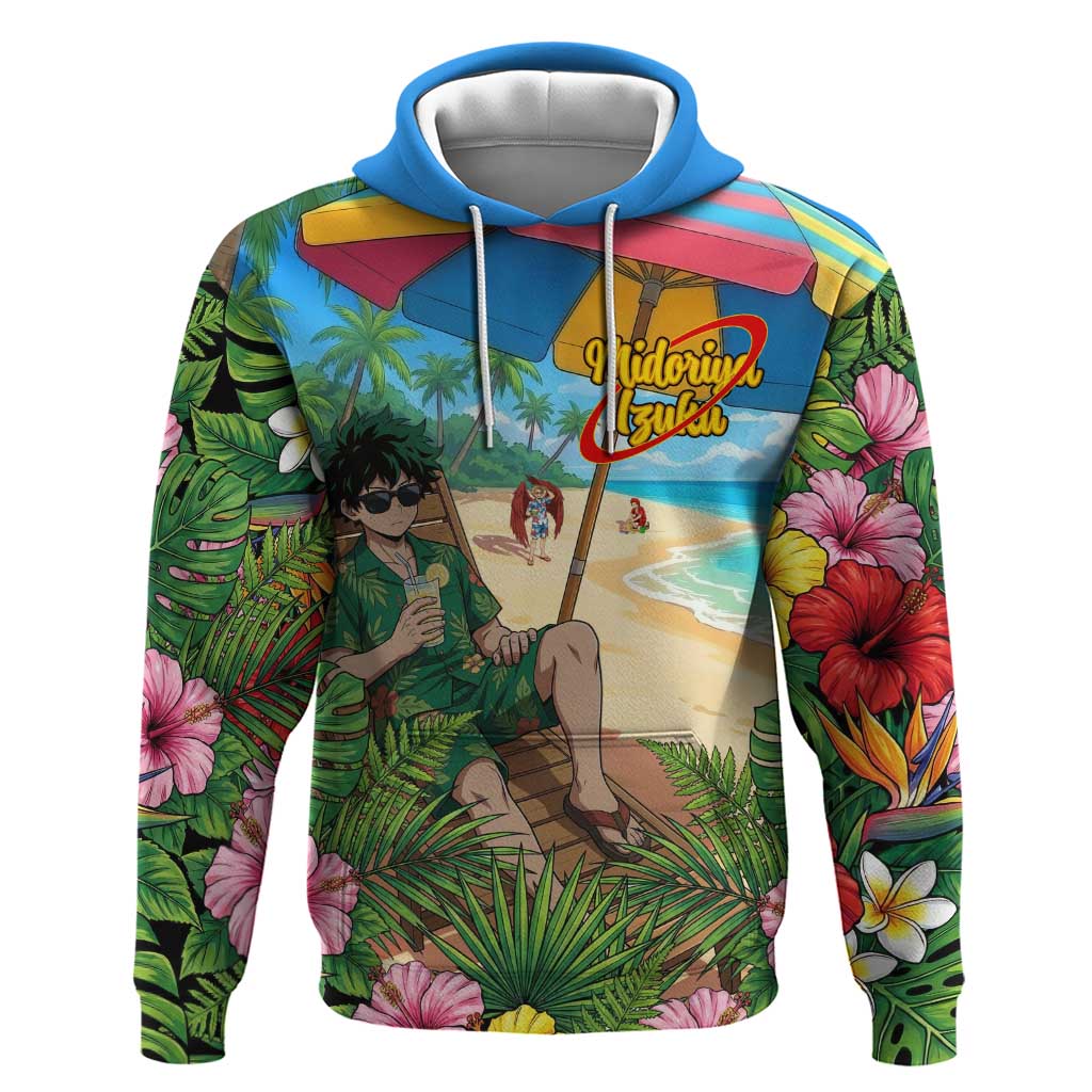 Midoriya Izuku Summer Chill Hoodie Tropical Anime Relaxation Scene