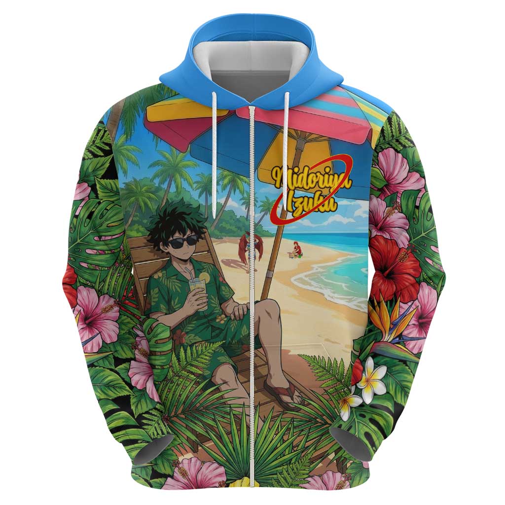 Midoriya Izuku Summer Chill Hoodie Tropical Anime Relaxation Scene