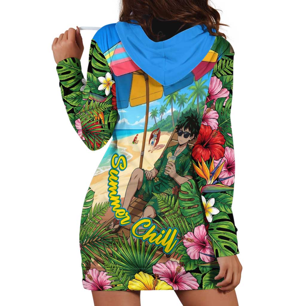 Midoriya Izuku Summer Chill Hoodie Dress Tropical Anime Relaxation Scene