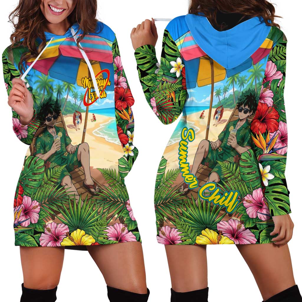 Midoriya Izuku Summer Chill Hoodie Dress Tropical Anime Relaxation Scene