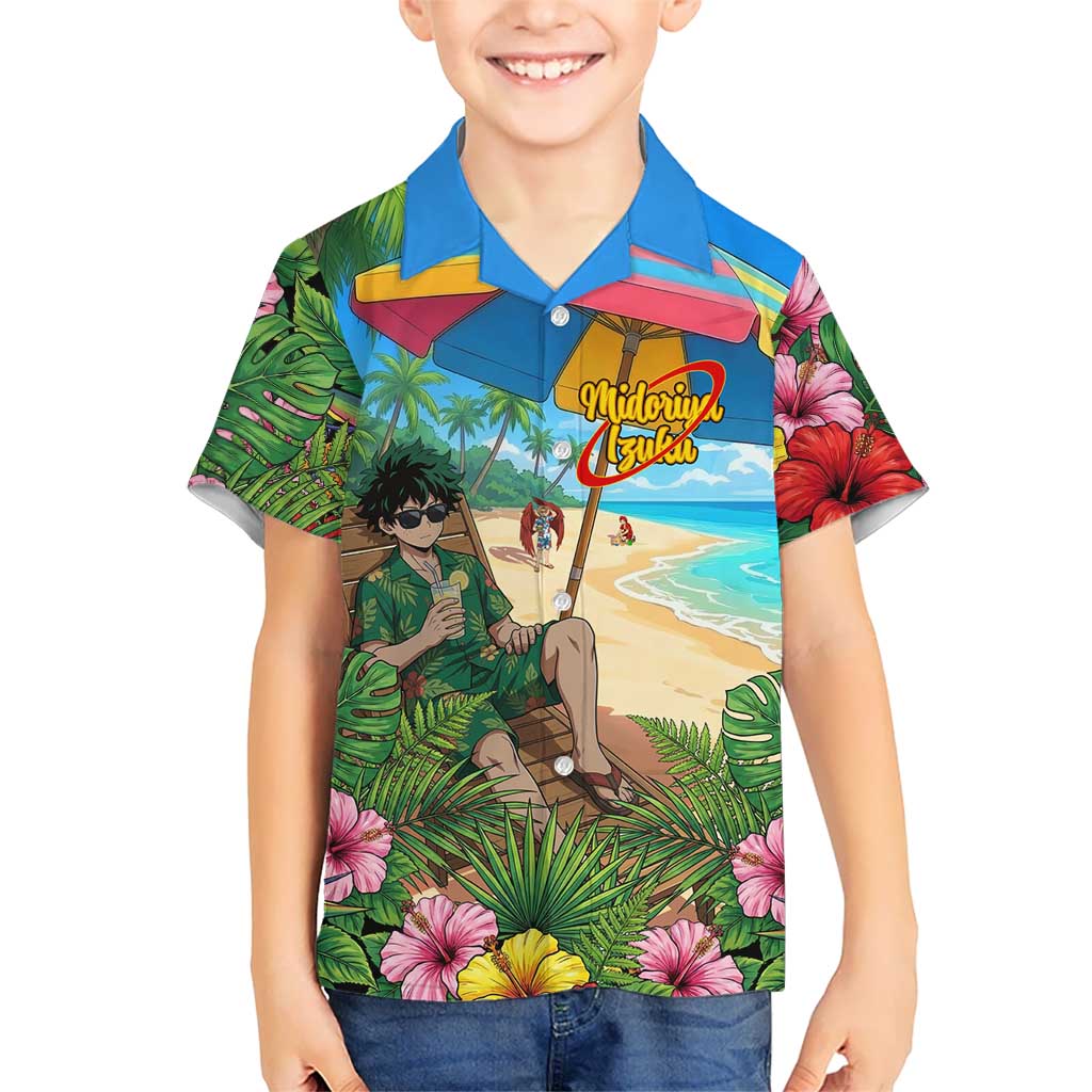 Midoriya Izuku Summer Chill Kid Hawaiian Shirt Tropical Anime Relaxation Scene