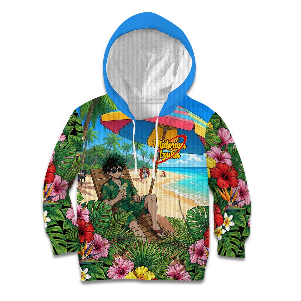 Midoriya Izuku Summer Chill Kid Hoodie Tropical Anime Relaxation Scene