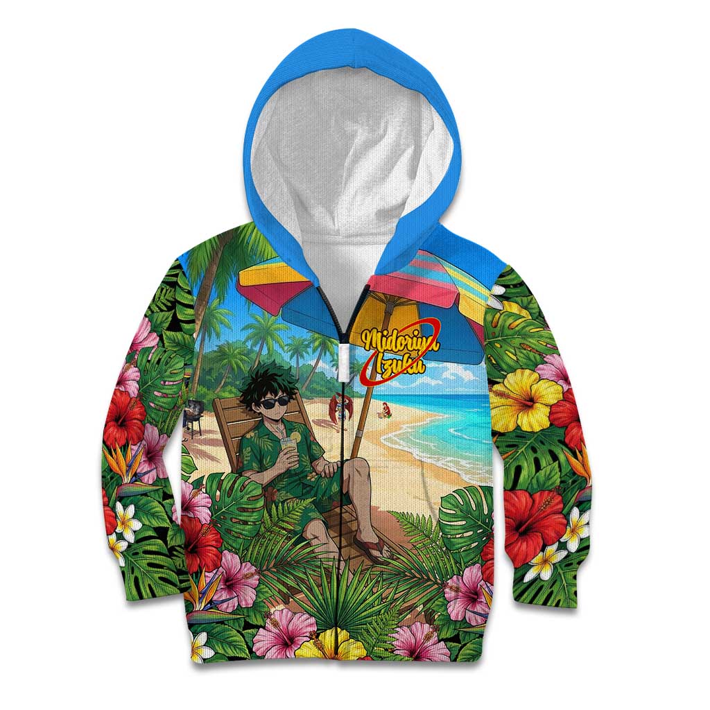 Midoriya Izuku Summer Chill Kid Hoodie Tropical Anime Relaxation Scene
