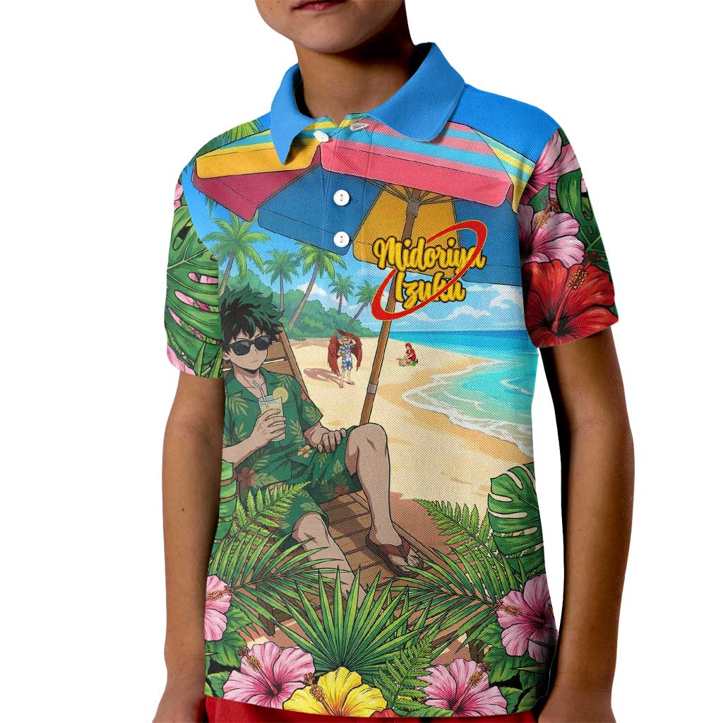 Midoriya Izuku Summer Chill Kid Polo Shirt Tropical Anime Relaxation Scene