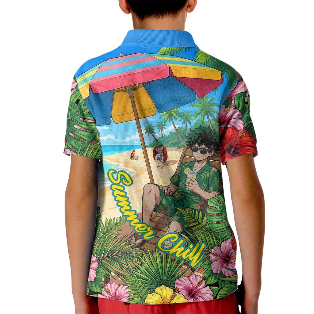 Midoriya Izuku Summer Chill Kid Polo Shirt Tropical Anime Relaxation Scene