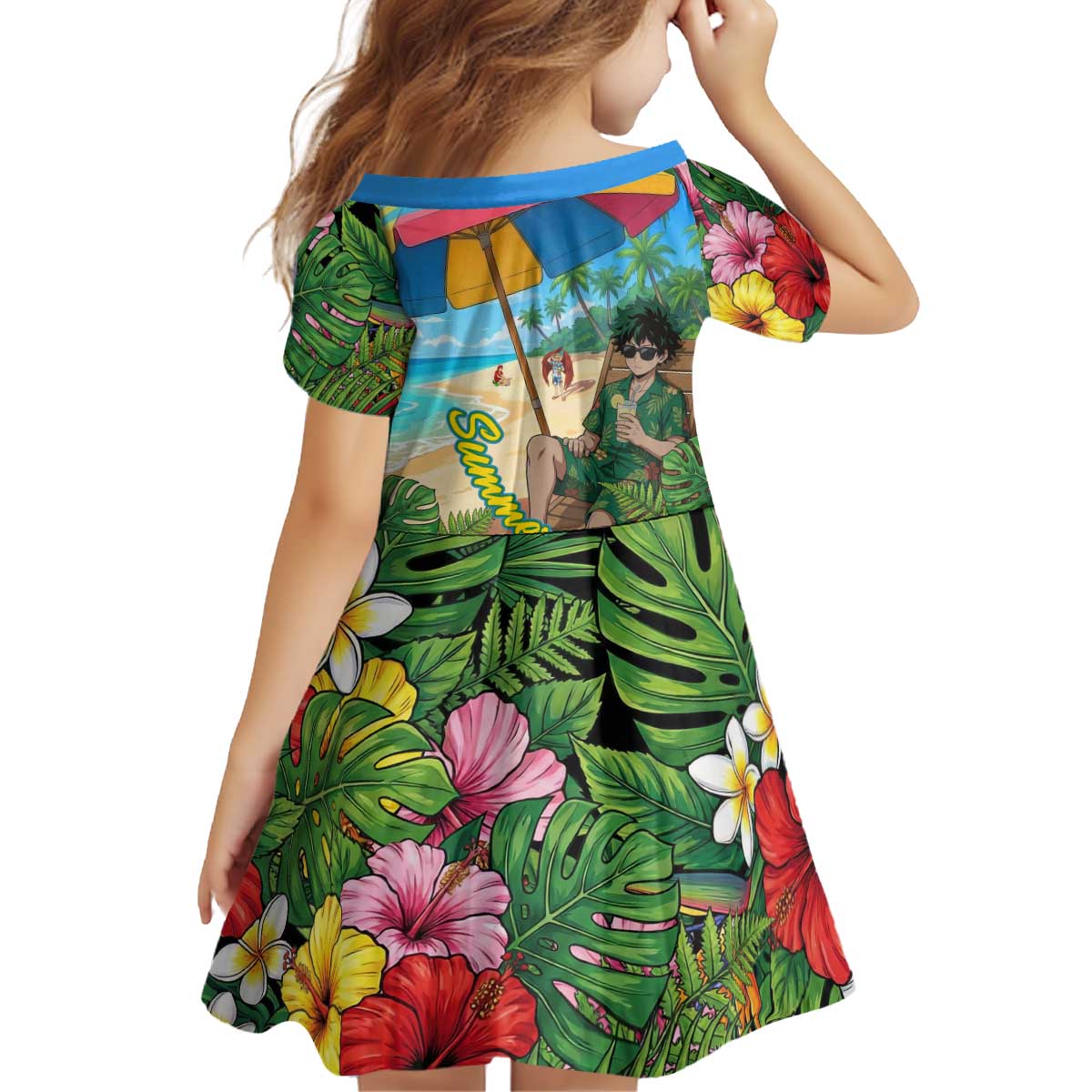 Midoriya Izuku Summer Chill Kid Short Sleeve Dress Tropical Anime Relaxation Scene
