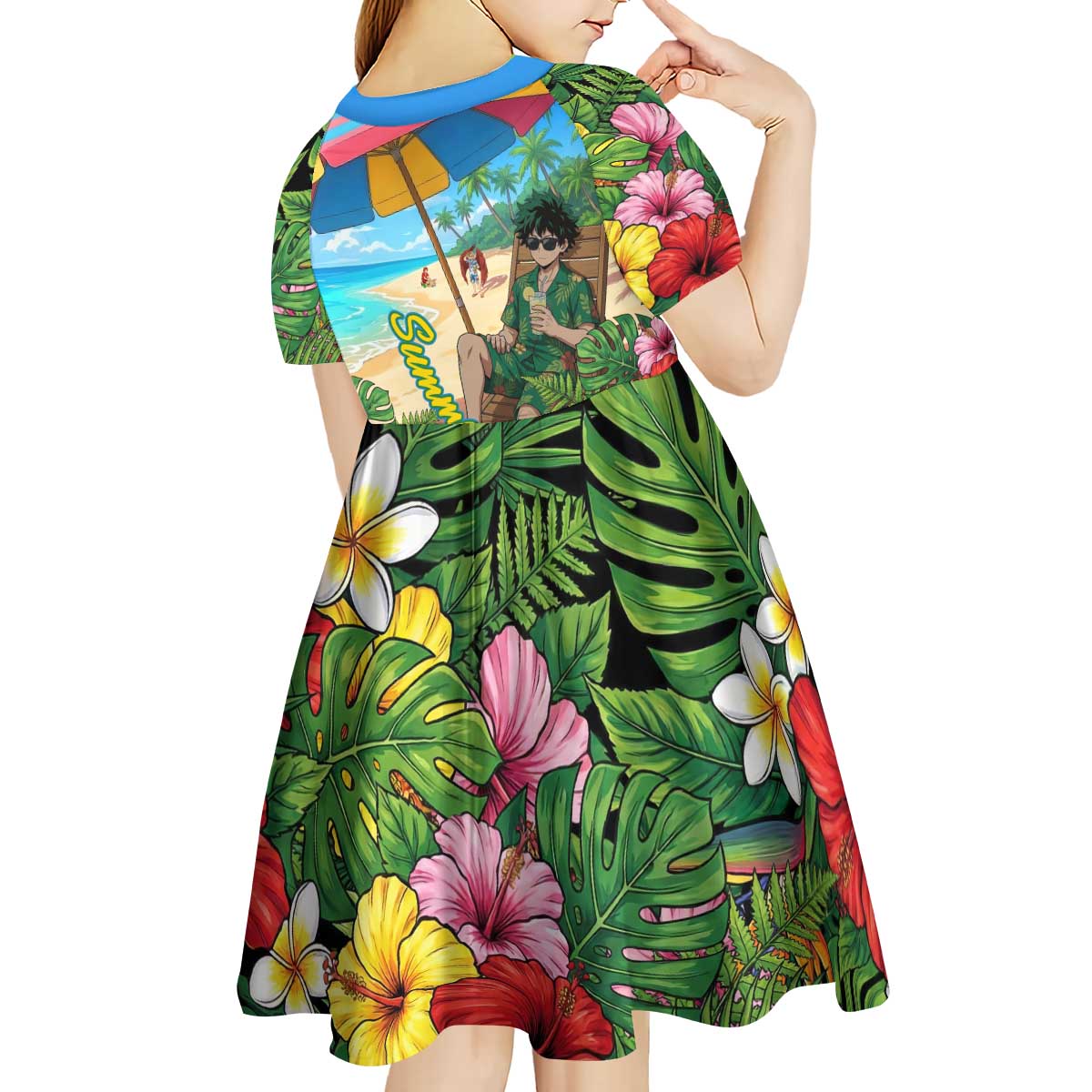 Midoriya Izuku Summer Chill Kid Short Sleeve Dress Tropical Anime Relaxation Scene