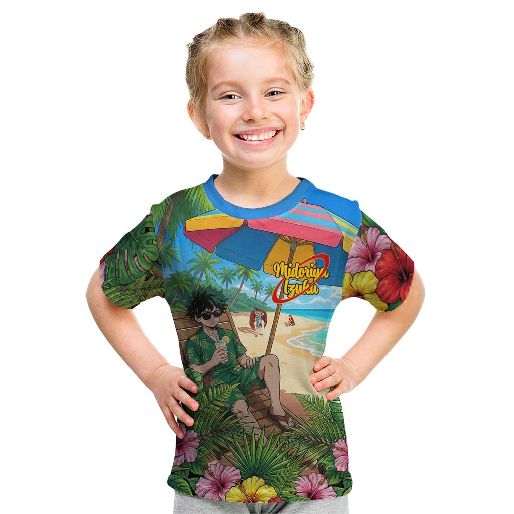Midoriya Izuku Summer Chill Kid T Shirt Tropical Anime Relaxation Scene