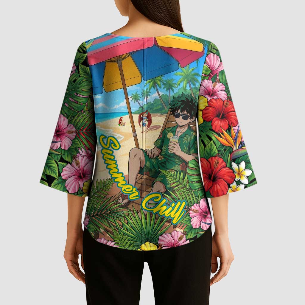 Midoriya Izuku Summer Chill Kimono Sleeve Blouse Tropical Anime Relaxation Scene