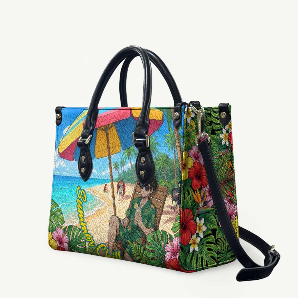Midoriya Izuku Summer Chill Leather Bag Tropical Anime Relaxation Scene