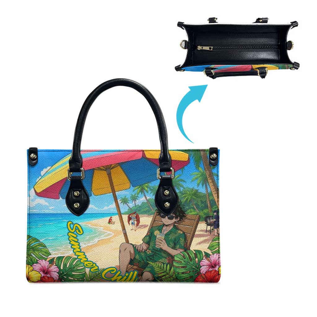 Midoriya Izuku Summer Chill Leather Bag Tropical Anime Relaxation Scene