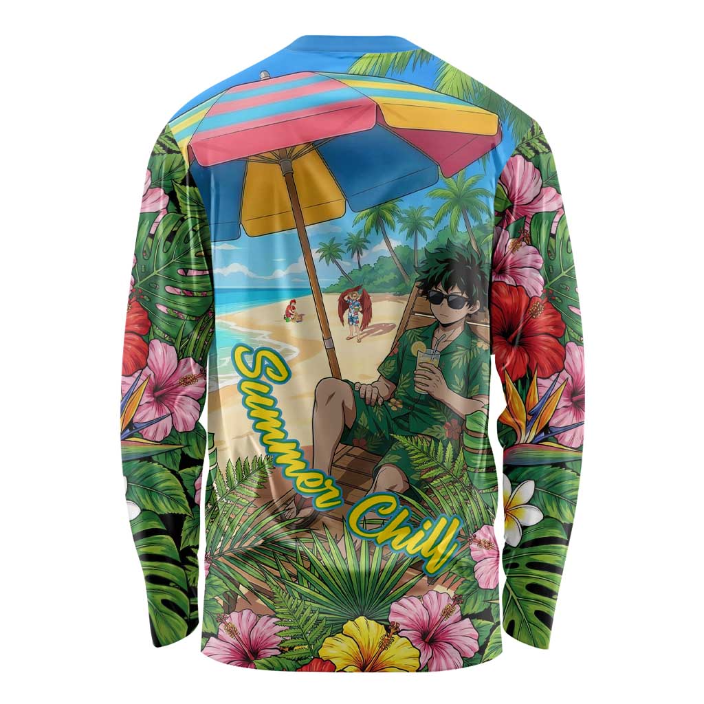 Midoriya Izuku Summer Chill Long Sleeve Shirt Tropical Anime Relaxation Scene