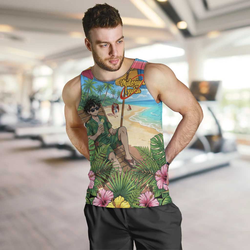 Midoriya Izuku Summer Chill Men Tank Top Tropical Anime Relaxation Scene
