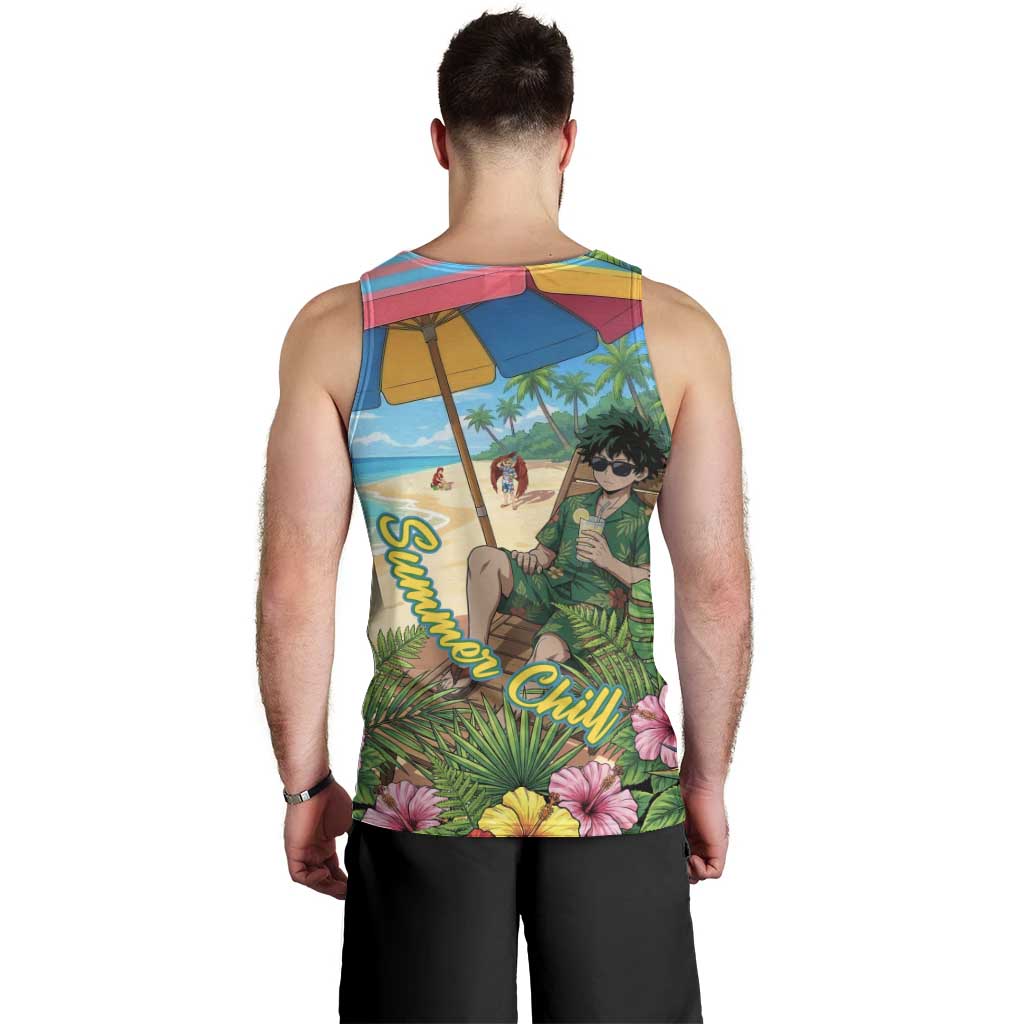 Midoriya Izuku Summer Chill Men Tank Top Tropical Anime Relaxation Scene