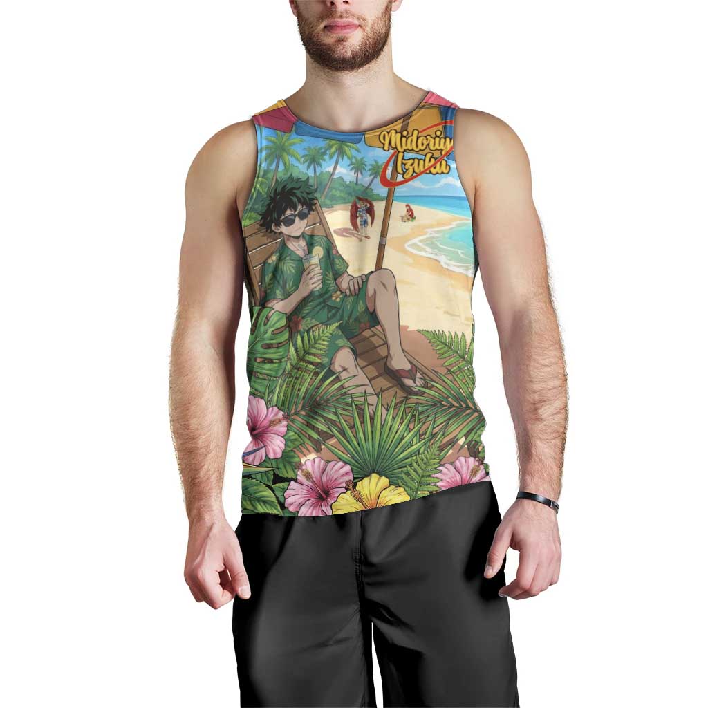 Midoriya Izuku Summer Chill Men Tank Top Tropical Anime Relaxation Scene