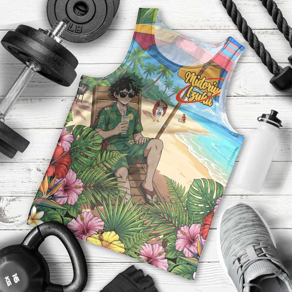 Midoriya Izuku Summer Chill Men Tank Top Tropical Anime Relaxation Scene