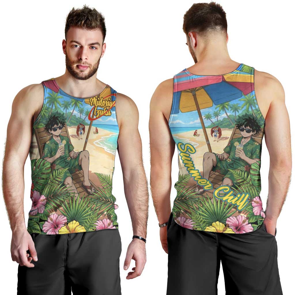 Midoriya Izuku Summer Chill Men Tank Top Tropical Anime Relaxation Scene