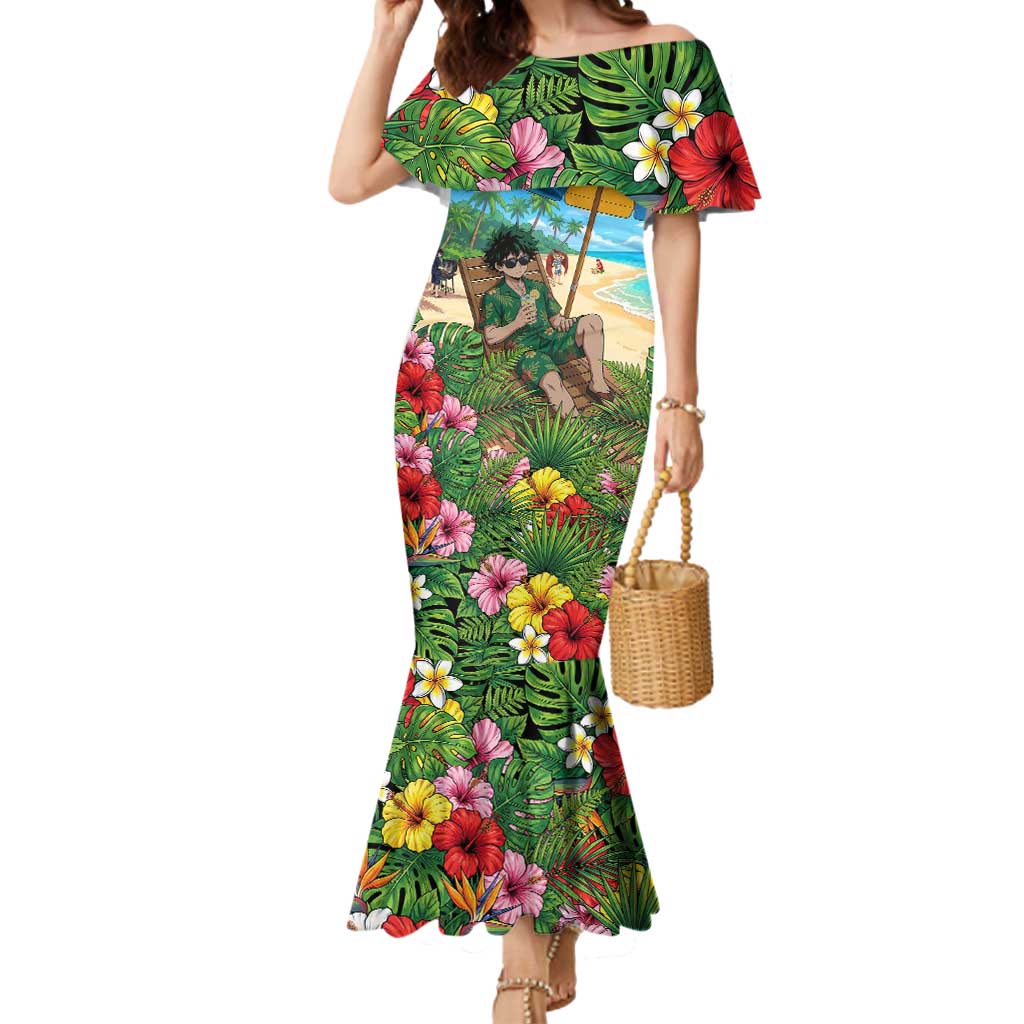 Midoriya Izuku Summer Chill Mermaid Dress Tropical Anime Relaxation Scene