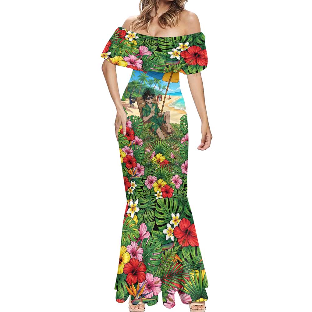 Midoriya Izuku Summer Chill Mermaid Dress Tropical Anime Relaxation Scene