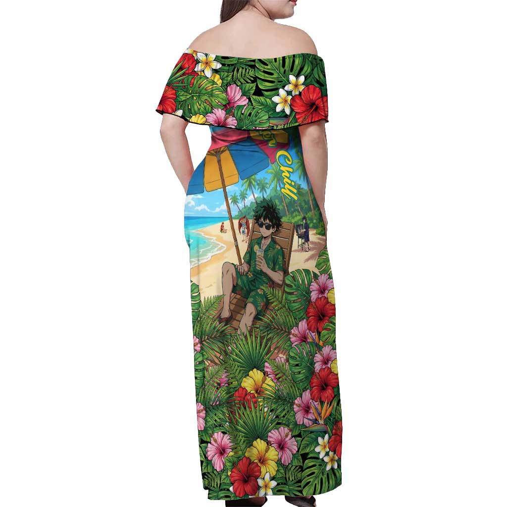 Midoriya Izuku Summer Chill Off Shoulder Maxi Dress Tropical Anime Relaxation Scene