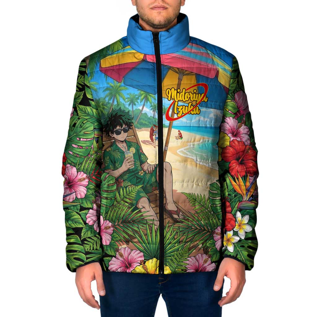 Midoriya Izuku Summer Chill Padded Jacket Tropical Anime Relaxation Scene