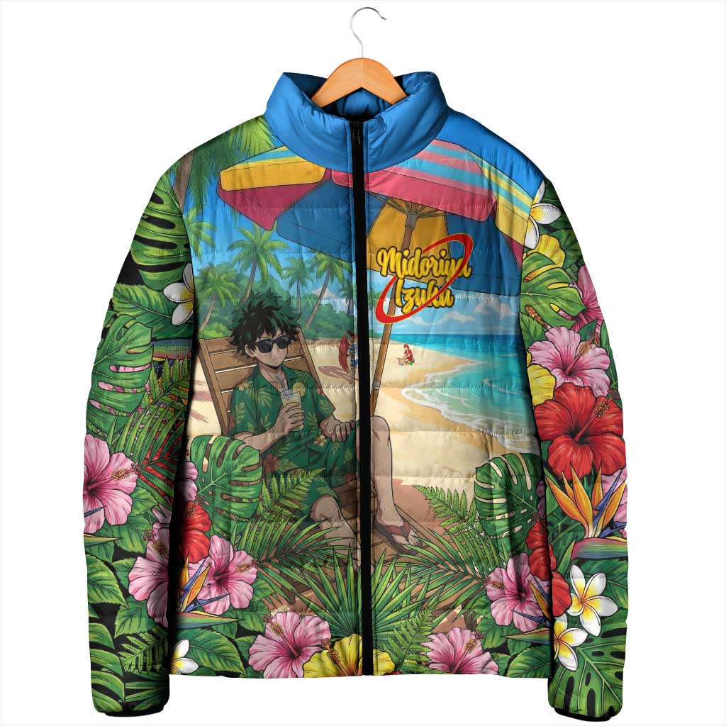 Midoriya Izuku Summer Chill Padded Jacket Tropical Anime Relaxation Scene