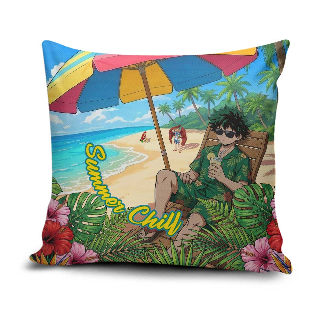 Midoriya Izuku Summer Chill Pillow Cover Tropical Anime Relaxation Scene