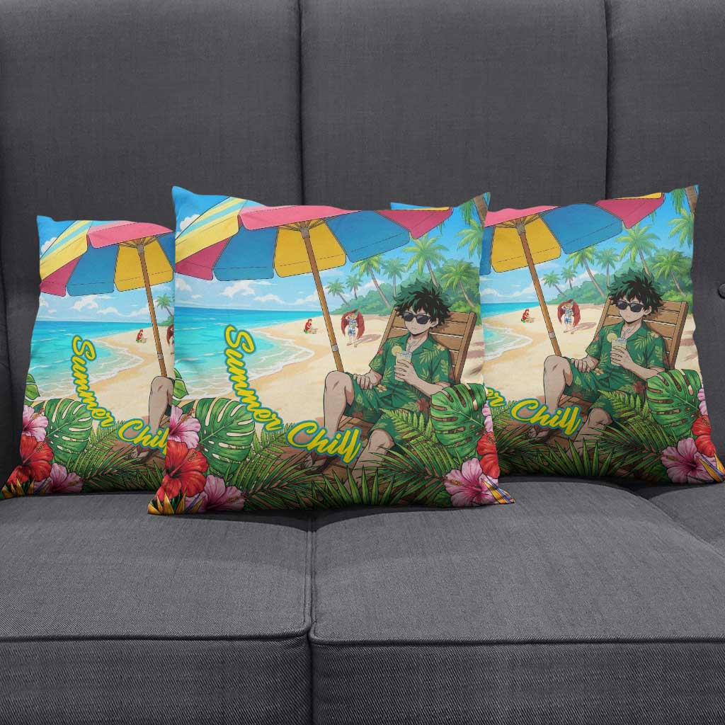 Midoriya Izuku Summer Chill Pillow Cover Tropical Anime Relaxation Scene