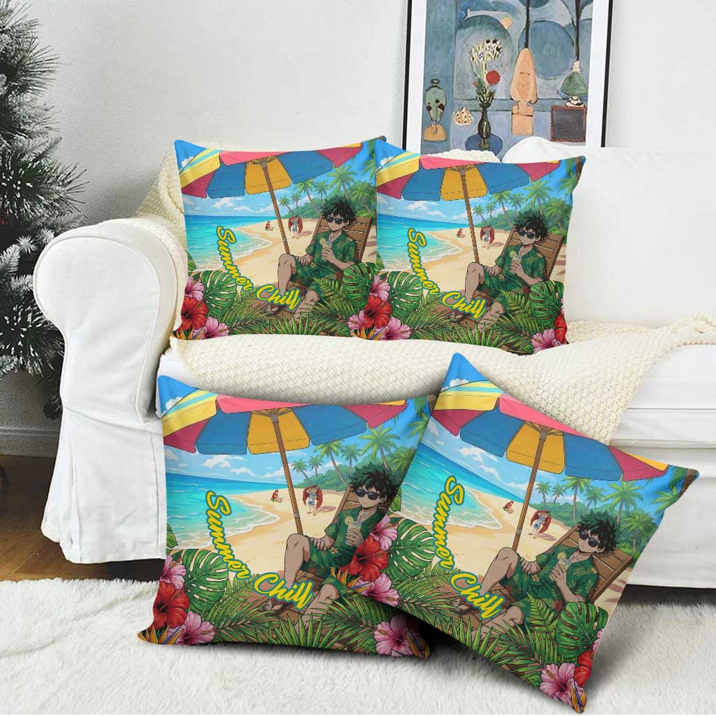 Midoriya Izuku Summer Chill Pillow Cover Tropical Anime Relaxation Scene