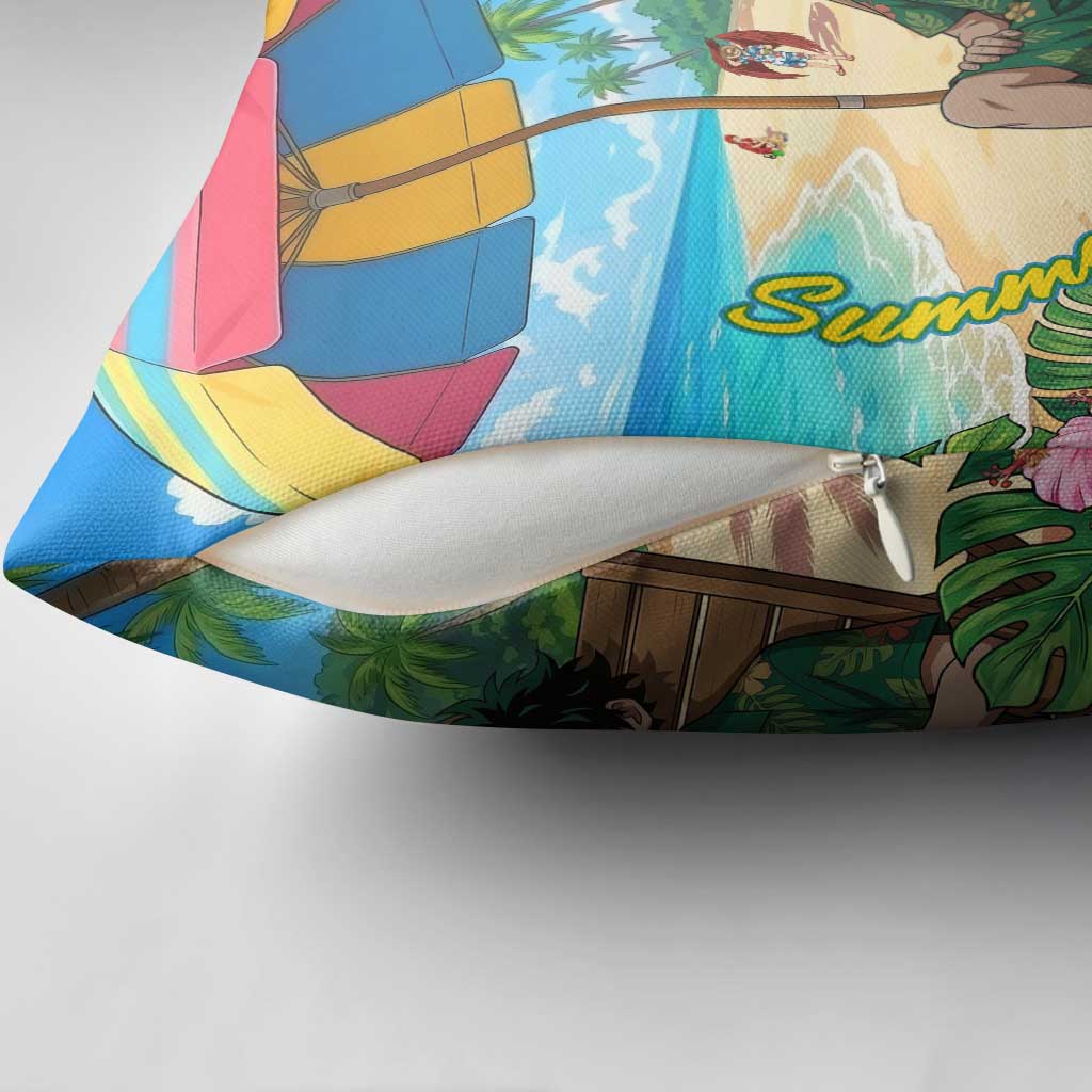 Midoriya Izuku Summer Chill Pillow Cover Tropical Anime Relaxation Scene
