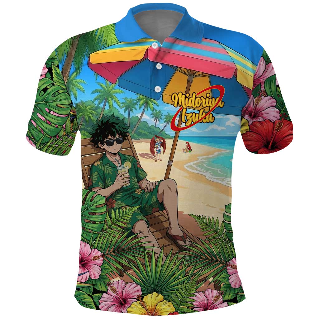 Midoriya Izuku Summer Chill Polo Shirt Tropical Anime Relaxation Scene