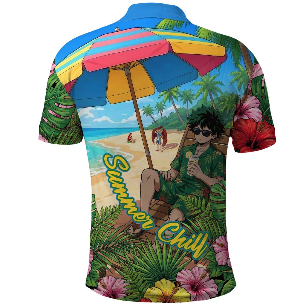 Midoriya Izuku Summer Chill Polo Shirt Tropical Anime Relaxation Scene